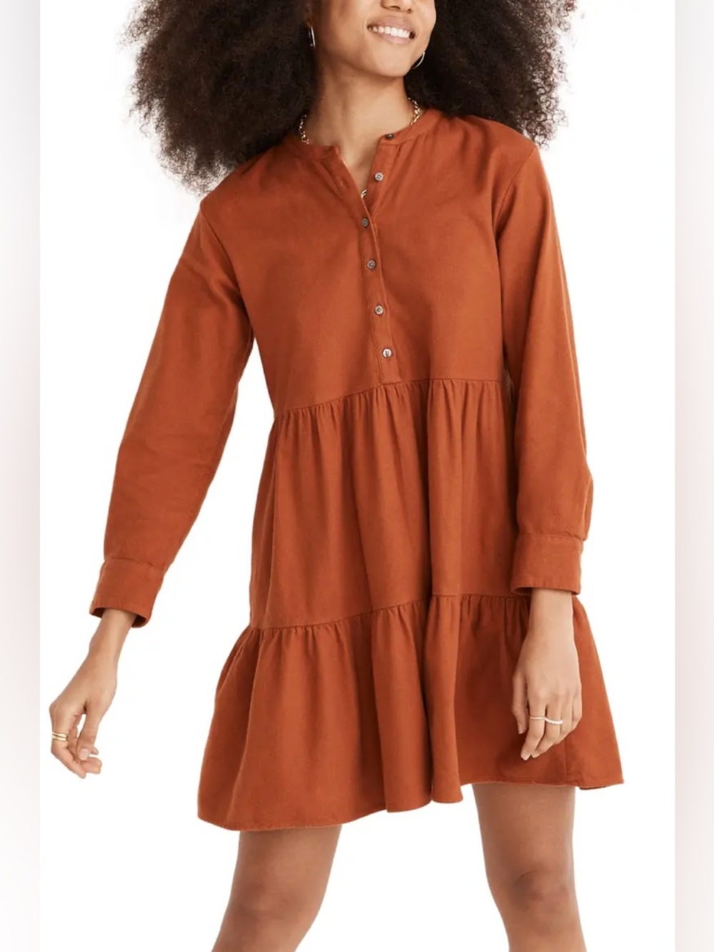Madewell Rust Tiered Long-Sleeve Dress Size XS